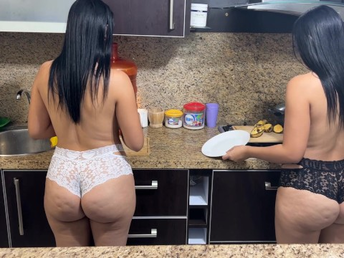 Step-Mom-Enthusiasm and her Mature are the same, but they both love cooking in bathing suits