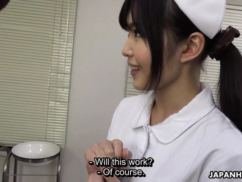 Ultra-kinky Chinese nurse Megumi Shino gives a super molten hand-job to her patient's manmeat in the physician's office