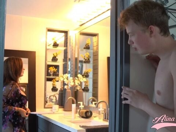 Alina Angel, the super-naughty milf, pokes a youthful man with her taut puss