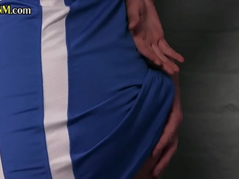 CFNM female dominance HJ in locker guest room by hot cheerleader babes