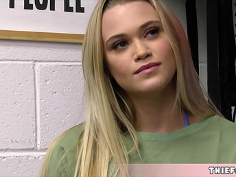 Cute towheaded cheerleader nubile Chloe caught shoplifting and she is trying to reject everything