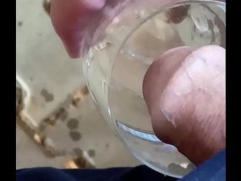 Public beer garden wank and pee in glass