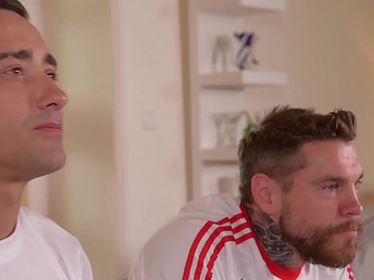 3 soccer fans smash super sexy Redhead Eva Berger sack of babymakers deep in gangbang